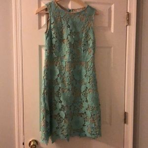 Mint green lace overlay strapless dress
